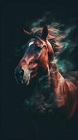 majestätisch Pferd im Grungeon Stil auf dunkel Hintergrund generativ ai foto