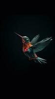 Origami Kolibri auf dunkel geometrisch Hintergrund generativ ai foto
