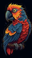bunt Papagei Illustration auf dunkel Hintergrund generativ ai foto