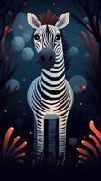 Karikatur Zebra auf dunkel Hintergrund generativ ai foto