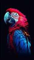 bunt Pop Kunst Papagei auf dunkel Hintergrund generativ ai foto