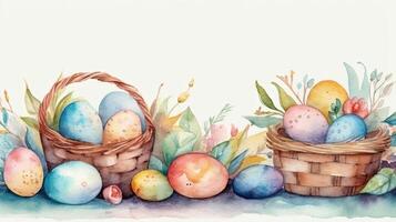 Ostern Eier und Körbe Aquarell Rand foto