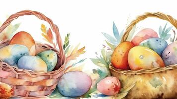 Ostern Eier und Körbe Aquarell Rand foto