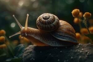 glücklich Schnecke im filmisch Schuss foto