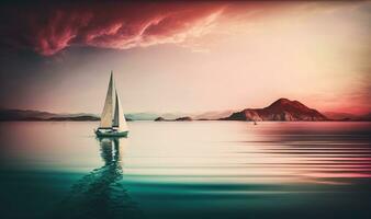 verträumt Sonnenuntergang Segeln auf Ruhe See mit Fachmann Farbe Benotung foto