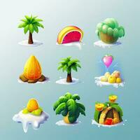 einstellen von 9 bezaubernd tropisch Insel Symbole zum 3d Spiel Vermögenswerte foto