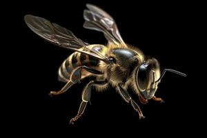 unglaublich Makro Schuss von ein Biene im Flug auf transparent Hintergrund foto
