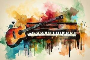 beschwingt Musical Instrumente auf Aquarell Hintergrund foto