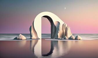 surreal nordisch Seelandschaft mit Spiegel Bogen und Ruhe Wasser foto