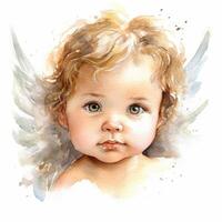 Cherubim Baby Engel im Aquarell auf Weiß Hintergrund foto