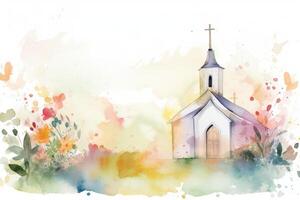 Aquarell Taufe Feier Karte mit Kirche Rahmen foto