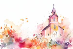 Aquarell Taufe Feier Karte mit Kirche Rahmen foto