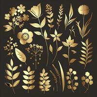 golden Blumen- und Pflanze Glyphen zum kreativ Designs foto