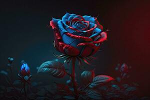 strahlend rot Rose mit Blau glühen foto
