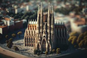 Sagrada familia ein Miniatur Aussicht von Barcelona ikonisch Basilika foto