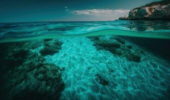 Smaragd Küste von Sardinien Nahansicht von natürlich Textur im transparent Türkis Meer Wasser foto