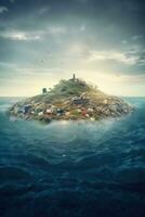 Verschmutzung Krise Müll Insel im das Ozean foto