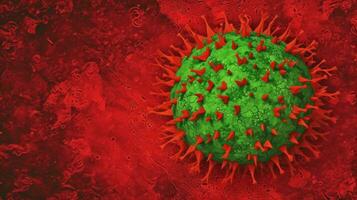rot Karikatur Virus auf rustikal Grün Hintergrund foto