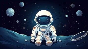 bezaubernd Karikatur Astronaut im Weiß Raum passen gegen milchig Weg Galaxis foto