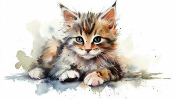 bezaubernd Aquarell Illustration von ein Kätzchen auf ein Weiß Hintergrund foto