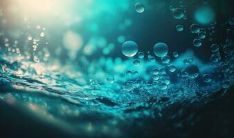 still Blau Wasser Oberfläche Textur mit Luftblasen und spritzt foto