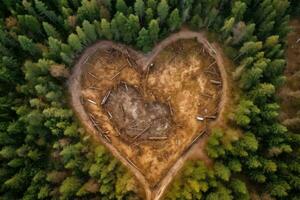 verheerend Abholzung herzförmig Kahlschlag von über foto