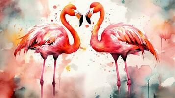 anmutig Flamingos im ein Aquarell Gemälde foto