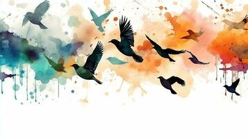 anmutig Vogel Silhouetten mit Aquarell Textur auf Weiß Hintergrund foto