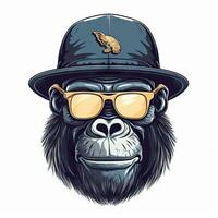 cool Gorilla im Strassenmode mit Sonnenbrille und Hut foto