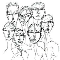 abstrakt kontinuierlich Linie Zeichnung von Gruppe von Menschen auf Weiß Hintergrund foto