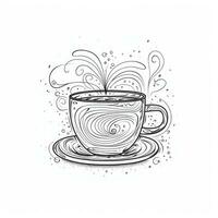 herzförmig Aroma Dampf von heiß Kaffee Tasse im linear Zeichnung Stil foto