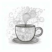 herzförmig Aroma Dampf von heiß Kaffee Tasse im linear Zeichnung Stil foto