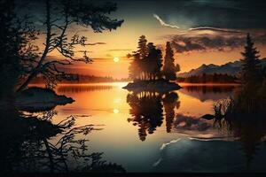 heiter Sonnenuntergang mit Blick auf ein schön See foto