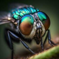 oben schließen und persönlich Makro Fotografie von ein fliegen im großartig Detail foto