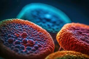 mikroskopisch Aussicht von Bakterien und Virus Zellen im ein Labor Rahmen foto