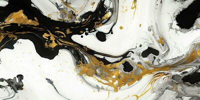 Marmor Tinte abstrakt Kunst zum elegant Weiß und Gold Hintergrund foto