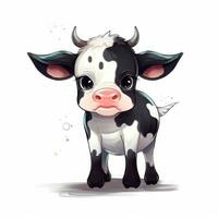 minimalistisch süß Kuh Zeichnung auf Weiß Hintergrund zum Kinder Buch Abdeckungen generativ ai foto
