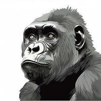 minimalistisch Digital Zeichnung von ein süß Gorilla auf Weiß Hintergrund foto