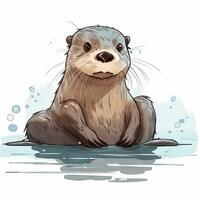 bezaubernd minimalistisch Digital Zeichnung von ein spielerisch Otter auf ein Weiß Hintergrund foto