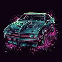 retro Muskel Auto Dampfwelle T-Shirt Design Illustration foto