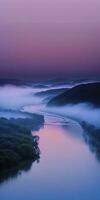mystisch Fluss Landschaft mit zauberhaft Stimmung foto