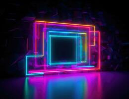 beschwingt Neon- Beleuchtung im geometrisch Rahmen zum futuristisch Designs foto