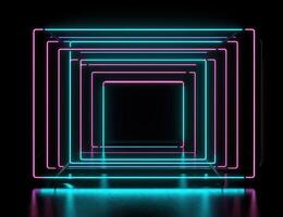 beschwingt Neon- Beleuchtung im geometrisch Rahmen zum futuristisch Designs foto