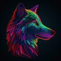 irisierend Neon- Heulen Wolf im ein psychedelisch Traum foto
