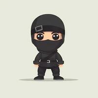bezaubernd Baby Ninja im minimalistisch schwarz Kleider mit glücklich Gesicht foto