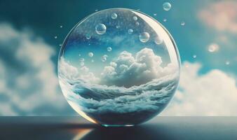 ätherisch Ozean Traumlandschaft im ein Glas Ball foto