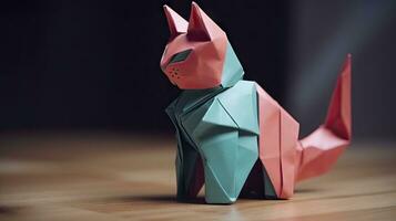 bunt Origami Katze Verpackung Papier zum kreativ Geschenk geben foto