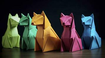 bunt Origami Katze Verpackung Papier zum kreativ Geschenk geben foto