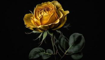 Singular Gelb Rose im voll blühen auf ein dunkel Hintergrund mit Raum zum Text foto
