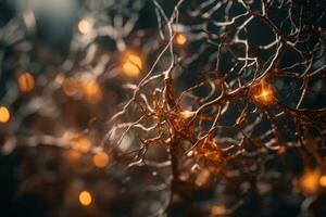 filmisch Schuss von höchst detailliert braun Nerv Zellen foto